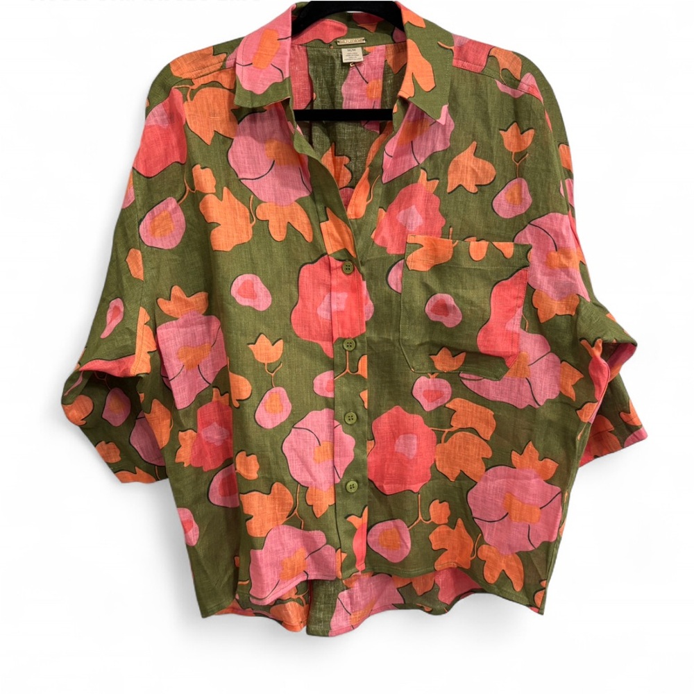 Magaschoni Green and Pink Floral Top